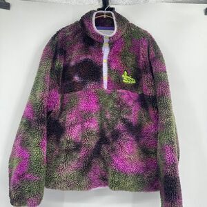 Sundae School Multicolor Button Long Sleeve Tie Dye Fleece Sherpa Jacket Large